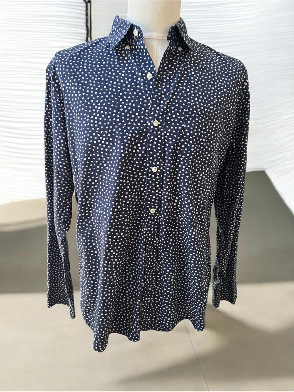 Men's Navy Blue Dotted Button-Down Shirt